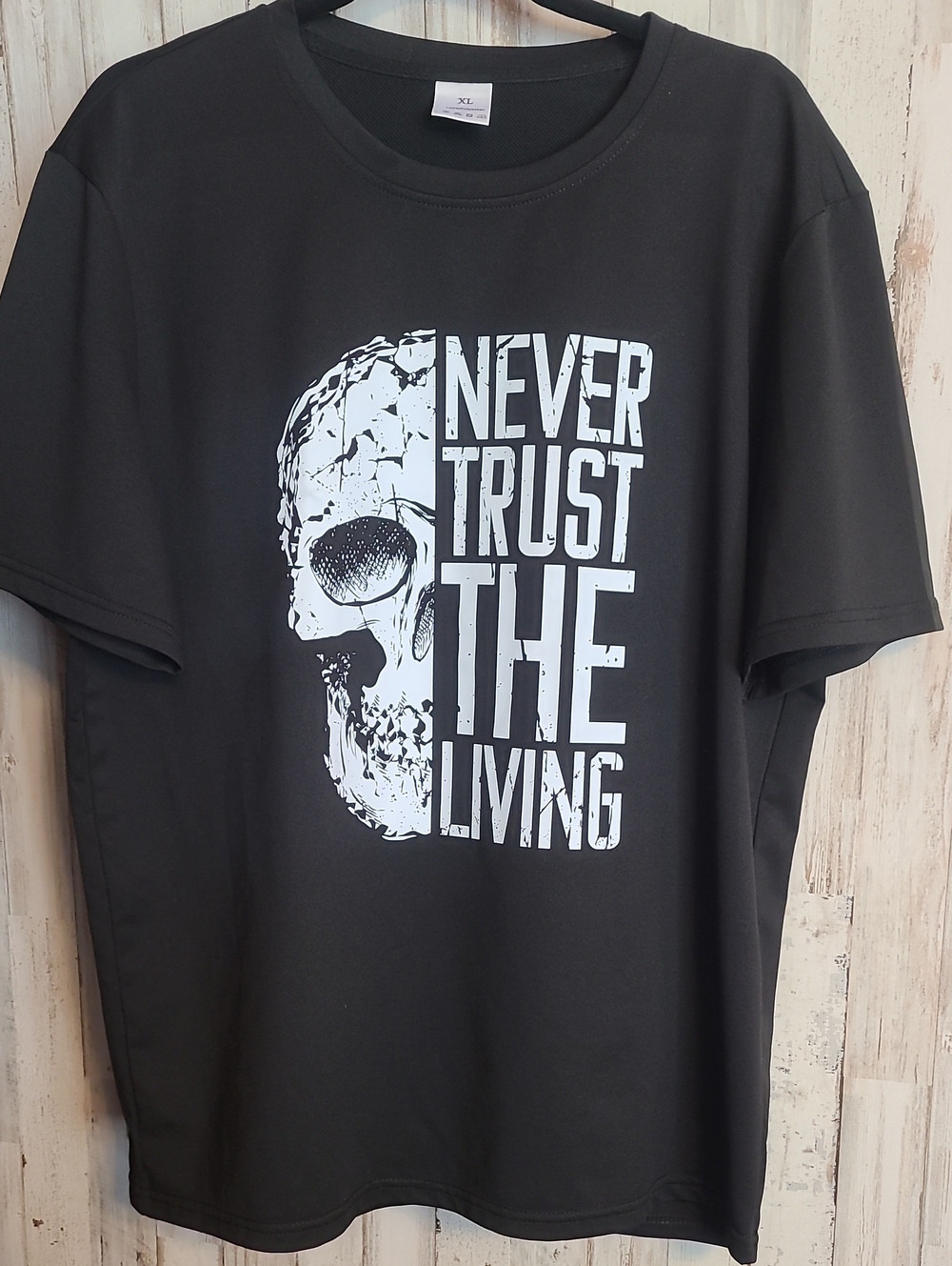 Men's Black Graphic Skull Tee - Never Trust The Living